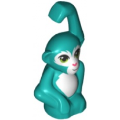 dark turquoise monkey orangutan friends baby with lime eyes coral nose and white face and stomach pattern