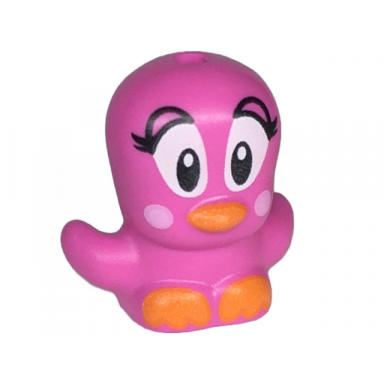 dark pink bird chick with open wings with large black and white eyes eyelids bright pink circles on cheeks orange beak and feet pattern sonic the hedgehog flicky