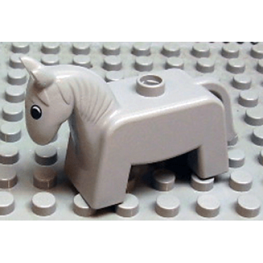 light gray duplo horse small with black and white eyes pattern