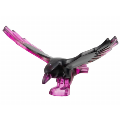 trans-dark pink bird raven with spread wings with marbled black pattern