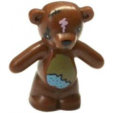 reddish brown teddy bear with black eyes nose mouth and stitches dark tan and medium azure stomach and bright pink spot pattern the simpsons bobo