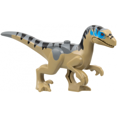 dinosaur raptor velociraptor with dark bluish gray back black stripes dark azure markings