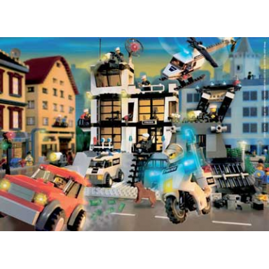 ravensburger city police in town puzzle includes minifigure and lego elements