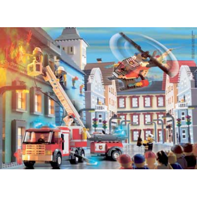 ravensburger city fire in town puzzle includes minifigure and lego elements