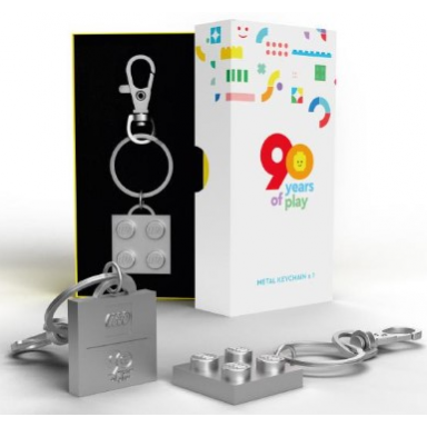 2 x 2 plate - silver metal key chain 90 years of play