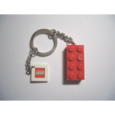2 x 4 brick - red key chain with 2 x 2 square lego logo tile