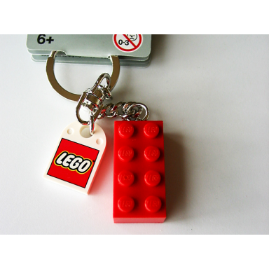2 x 4 brick - red key chain with lego logo tile modified 3 x 2 curved with hole