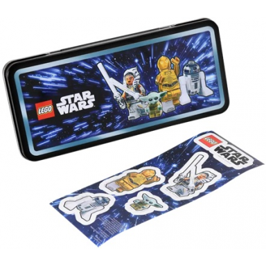 pencil case with sticker sheet star wars minifigures pattern - metal