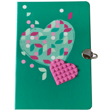 dots secret diary with clasp and attached dark pink plate round 6 x 6 heart
