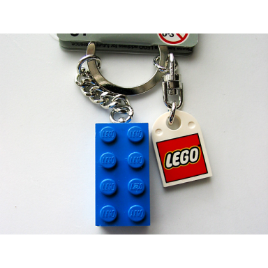 2 x 4 brick - blue key chain with lego logo tile modified 3 x 2 curved with hole