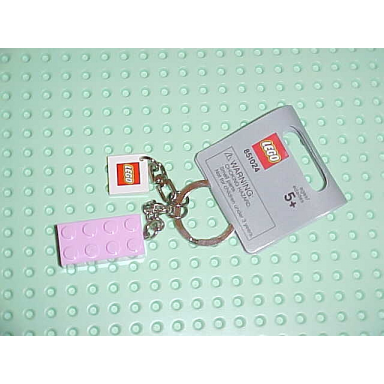2 x 4 brick - bright pink key chain with 2 x 2 square lego logo tile