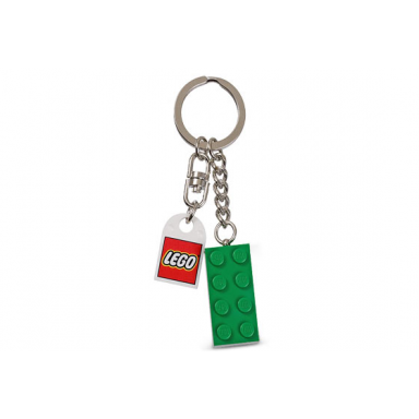 2 x 4 brick - green key chain with lego logo tile modified 3 x 2 curved with hole
