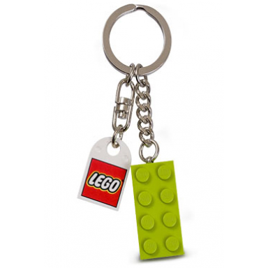 2 x 4 brick - lime key chain with lego logo tile modified 3 x 2 curved with hole