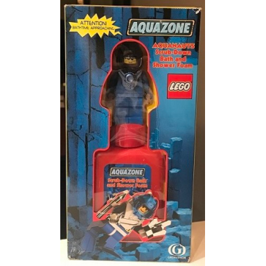 bath and shower foam bottle with aquanaut minifigure blue