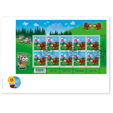 lego stamp switzerland first day cover november 11 2022 - cow complete sheet of 10