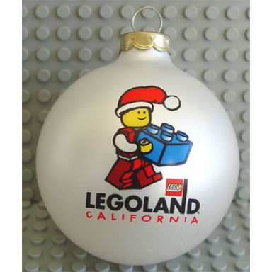christmas tree ornament minifigure in santa hat and legoland california pattern bauble