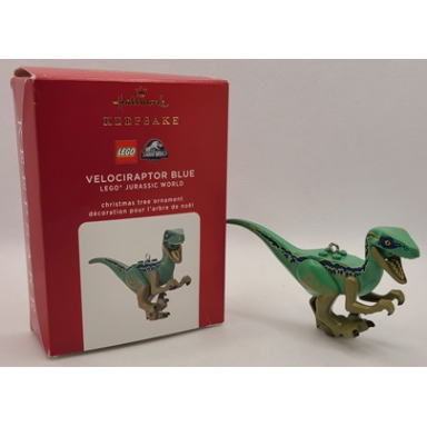 christmas tree ornament hallmark lego jurassic world velociraptor blue
