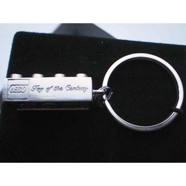 2 x 4 brick - chrome silver key chain debossed with lego logo and script toy of the century