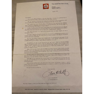invitation letter for lego builders club rally birmingham 1979