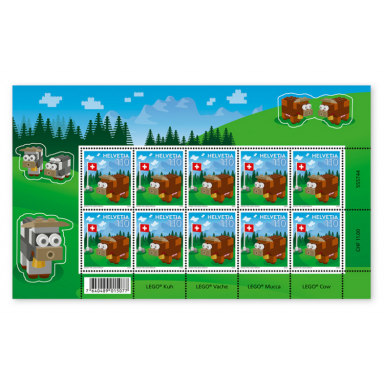 lego stamp switzerland 2022 - cow sheet of 10 with stickers
