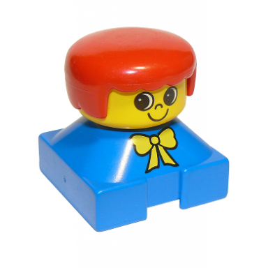 duplo 2 x 2 x 2 figure brick blue base with yellow bow yellow head red female hair 75422