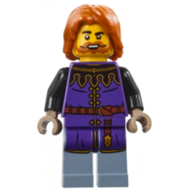 medieval seaside market tax collector - male dark purple surcoat sand blue legs dark orange hair