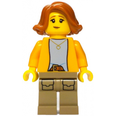 merchant boat - female bright light orange jacket dark tan legs with pockets dark orange hair