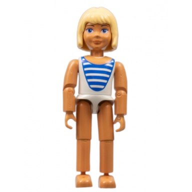 belville female - white swimsuit with blue stripes short light yellow hair