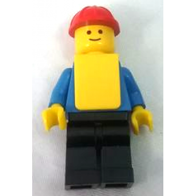 shirt with 6 buttons - blue black legs red construction helmet yellow vest