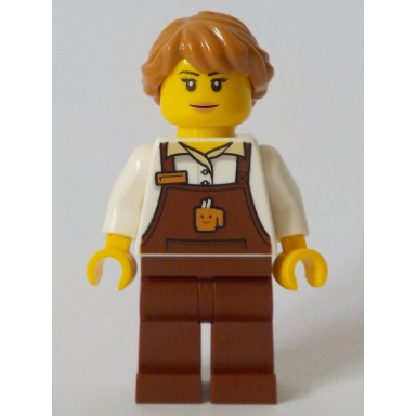 barista - female reddish brown apron with cup and name tag reddish brown legs medium nougat hair