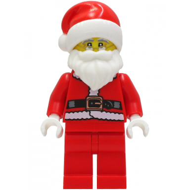 santa - fur lined jacket with copper belt buckle red legs glasses