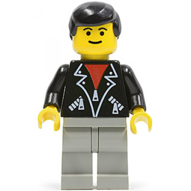 leather jacket with zippers - light gray legs black male hair