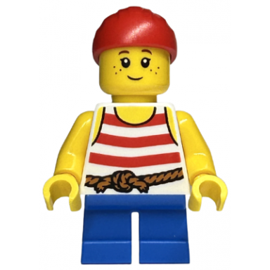 child - girl pirate costume white tank top with red stripes blue short legs red bandana