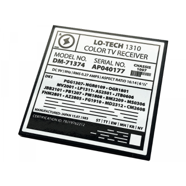 black tile 6 x 6 with bottom tubes with tv serial model number panel lo-tech 1310 color tv receiver pattern sticker - set 71374