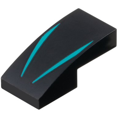 black slope curved 2 x 1 x 2 3 with 2 dark turquoise stripes pattern
