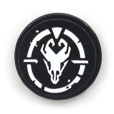 black tile round 2 x 2 with bottom stud holder with white bone skull pattern sticker - set 70655