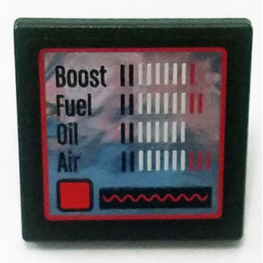 black road sign 2 x 2 square with open o clip with boost fuel oil and air levels on silver mirrored background pattern sticker - set 75911