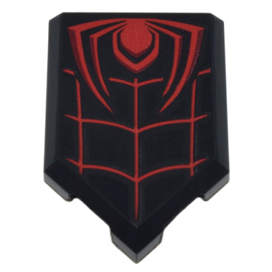 black tile modified 2 x 3 pentagonal with red spider half and web pattern