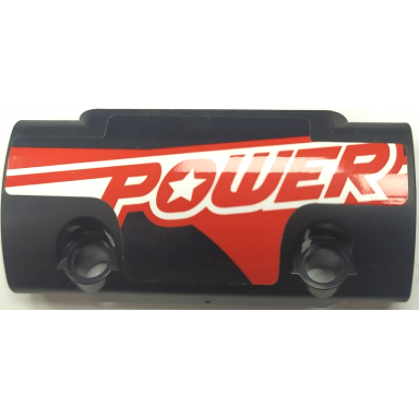 black technic panel curved 7 x 3 with 2 pin holes through panel surface with power and red and white stripes pattern model left side sticker -set 42089