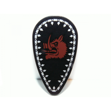 black minifigure shield oval with boar head and silver border pattern