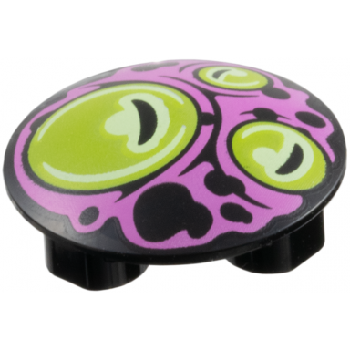plate round 2 x 2 with rounded bottom boat stud with 3 lime circles eyes on dark pink background pattern