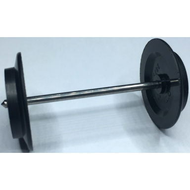train wheel pair on chrome silver metal axle with slots 2879 bb0837