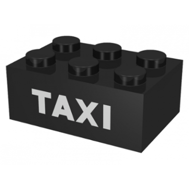 black brick 2 x 3 with white taxi sans-serif pattern