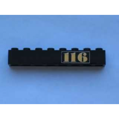 black brick 1 x 8 with gold 116 pattern right