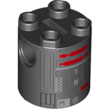 brick round 2 x 2 x 2 robot body with silver lines and dark red pattern astromech droid u5-gg