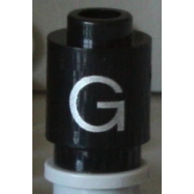black brick round 1 x 1 with silver capital letter g pattern