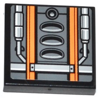 black tile 2 x 2 with orange stripes air intakes and pipes pattern sticker - set 75049