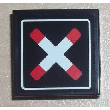 black tile 2 x 2 with crossed bars with rounded ends and thick border train crossing pattern sticker - set 7936
