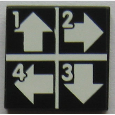 black tile 2 x 2 with white arrows up right left and down numbers 1 2 3 and 4 pattern sticker - set 8094