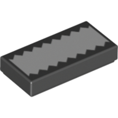black tile 1 x 2 with white stripe with zigzag edges pattern